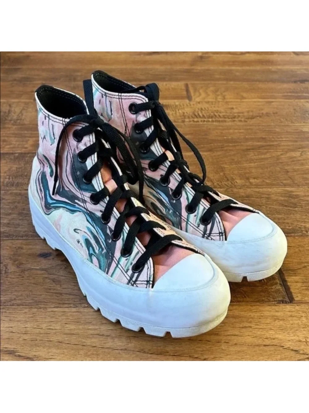 Chuck Taylor All Star Lugged Heel Platform High Top Sneakers Custom Print 8.5